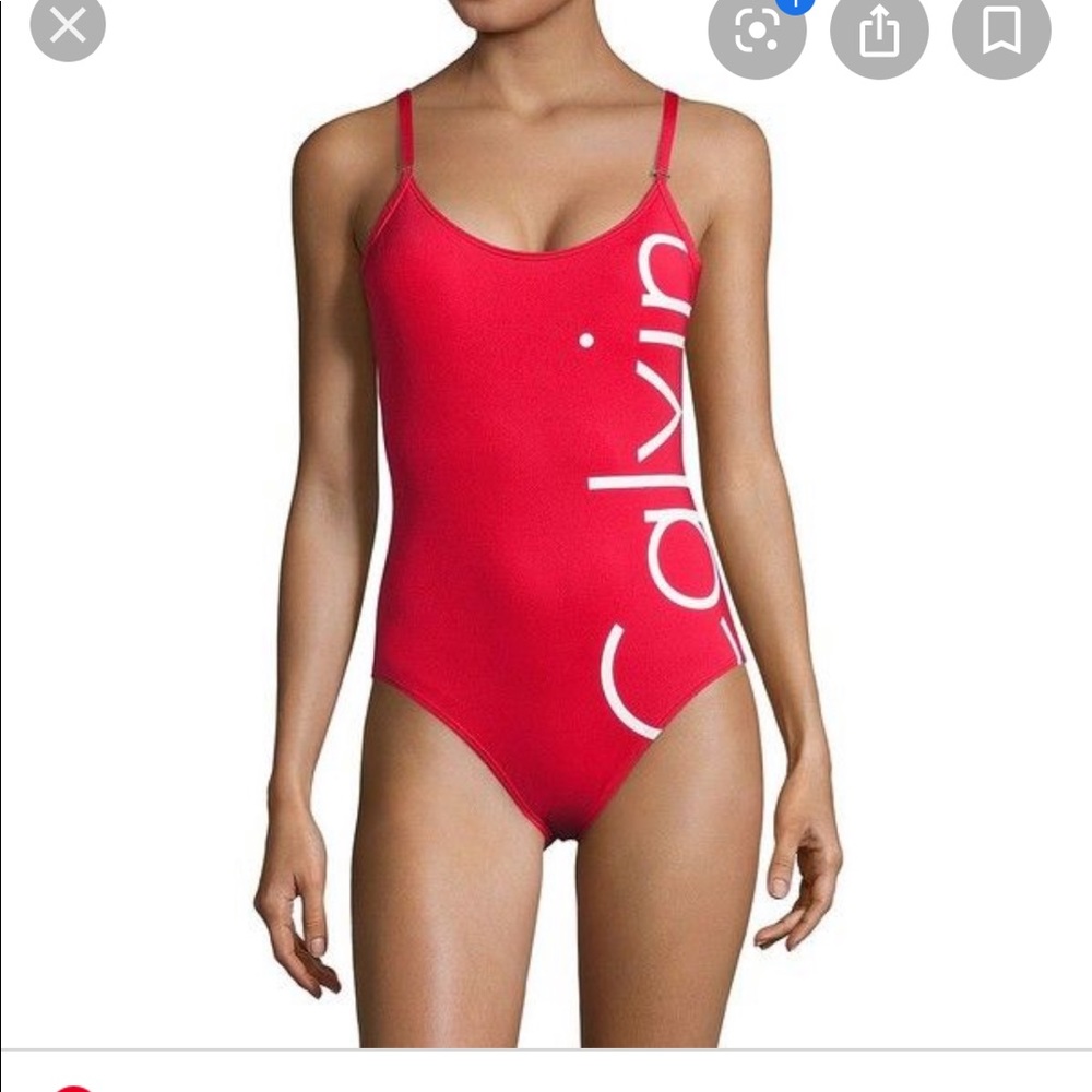 Red Calvin Klein one piece swimsuit